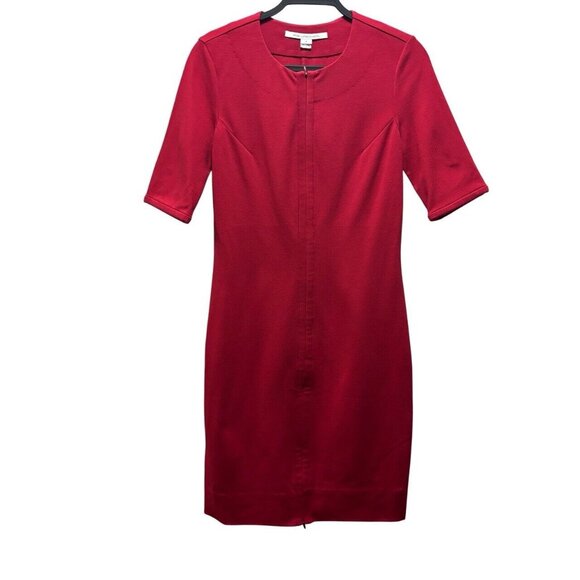 Diane Von Furstenberg Red Short Sleeve Saturn Full Front Zip Dress 8 - Picture 2 of 9